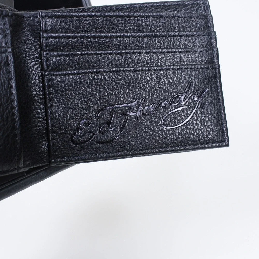Ed Hardy Men's Black Bifold Wallet and Valet Tray Gift Set Love Kills Slowly NIB